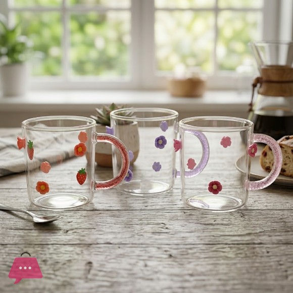 3D Flower Glass Mug 1Pcs