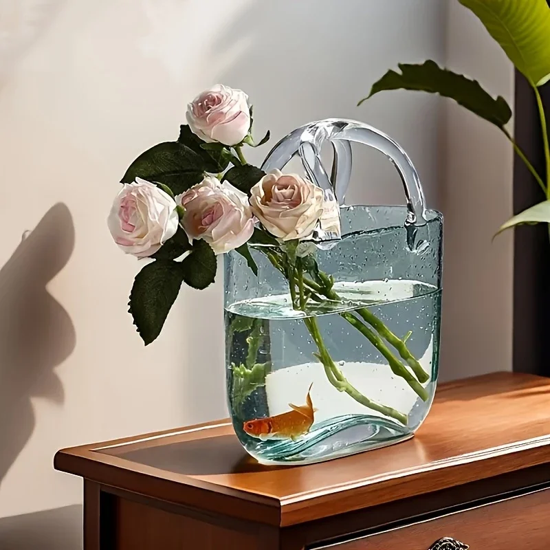 1pc creative handbag handbag glass bottle multi purpose glass fish tank transparent hydroponic box dining table office desktop decoration vase holiday gift for girlfriend and mother non electric Product details 5