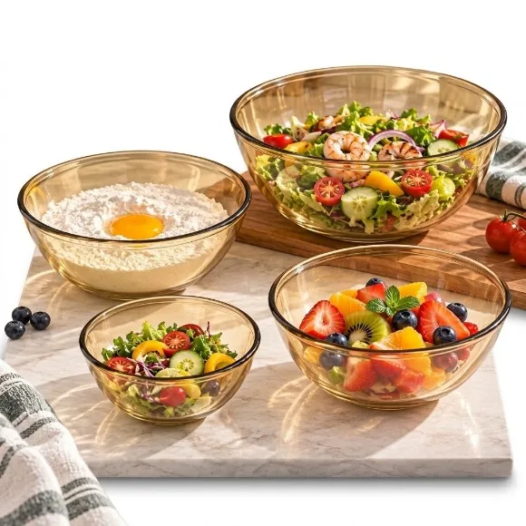 Glass Salad Mixing Serving Bowls Microwave and Dishwasher Safe