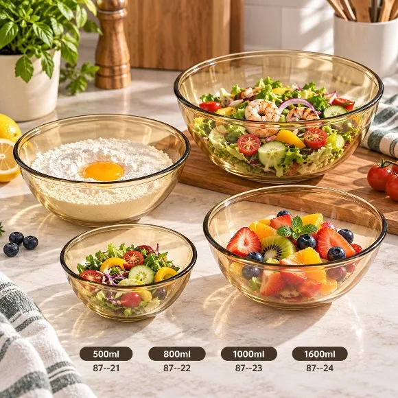 Glass Salad Mixing Serving Bowls Microwave and Dishwasher Safe