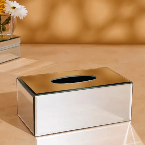 Rectangular Glass Mirror Tissue Box