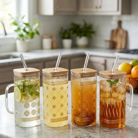 Golden Classic Straw Glass Juice Mug 1-Pcs