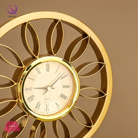 Golden Metal Decorative Table Clock Modern Stand Clock with Black Base for Office & Home Decor