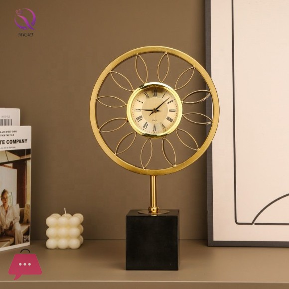 Golden Metal Decorative Table Clock Modern Stand Clock with Black Base for Office & Home Decor