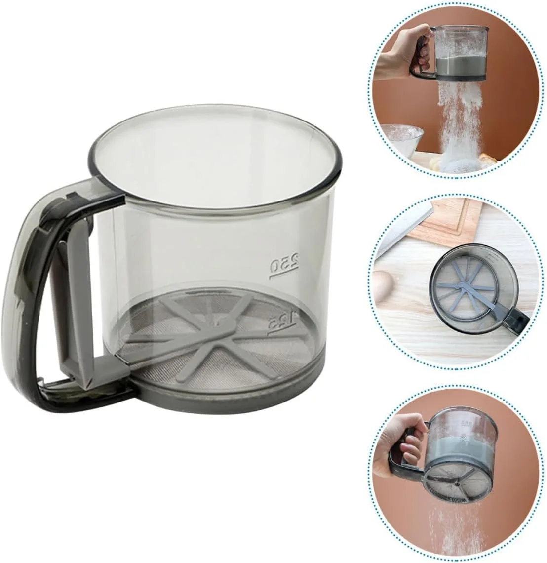 Hand Operated Flour Sieve Cup, PP Baking Sifter for Cocoa Sugar