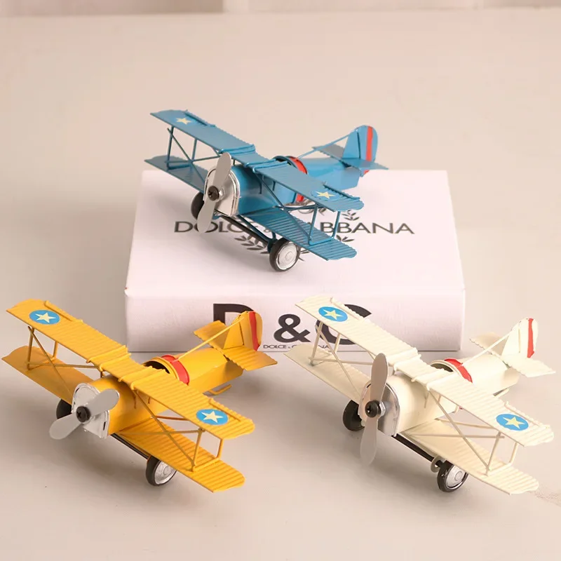 Wholesale Factory Hand-painted Retro Model Biplane Fighter Jet Creative Home Office Decoration Metal Aircraft Model Ornaments