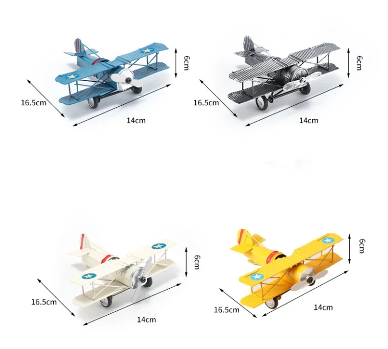 Wholesale Factory Hand-painted Retro Model Biplane Fighter Jet Creative Home Office Decoration Metal Aircraft Model Ornaments