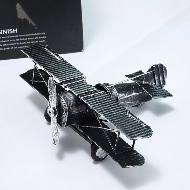 Wholesale Factory Hand-painted Retro Model Biplane Fighter Jet Creative Home Office Decoration Metal Aircraft Model Ornaments