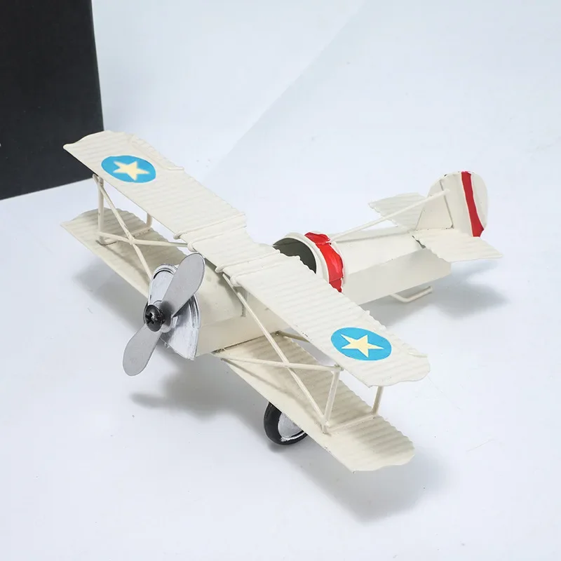 Wholesale Factory Hand-painted Retro Model Biplane Fighter Jet Creative Home Office Decoration Metal Aircraft Model Ornaments