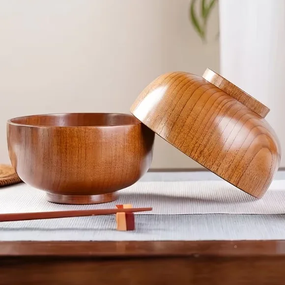 Handcrafted Solid Wood Round Bowls Noodle Bowls Rice Bowls Soup Bowls Dessert And Fruit Salad Bowls