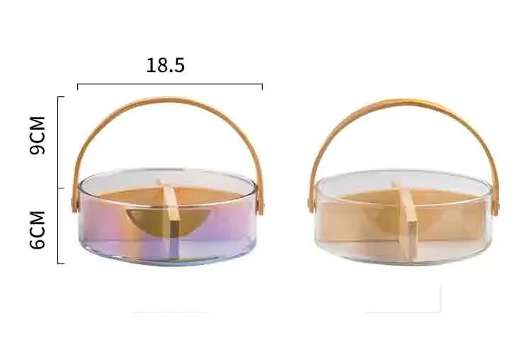 Borosilicate Glass Basket Fruit Nut Plate Container with Wooden Handle