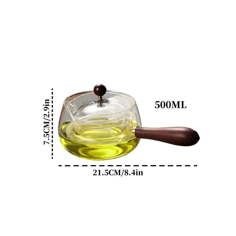 1pc high borosilicate heat resistant glass side handle teapot 500ml large capacity rotating tea   insulating glass tea kettle Product details 1