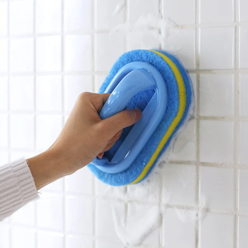 Blue Multi-Function Handles Sponge Brush Kitchen Bathroom Cleaning Sponge