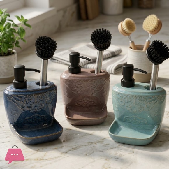Imperial 2-in-1 Ceramic Soap Dispenser and Cleaning Brush Holder with Tray