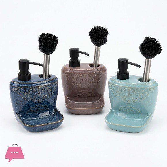Imperial 2-in-1 Ceramic Soap Dispenser and Cleaning Brush Holder with Tray