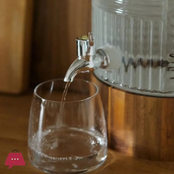 6L Glass Dispenser with Wooden Lid and Stand Premium Beverage Server for Parties and Home Bars