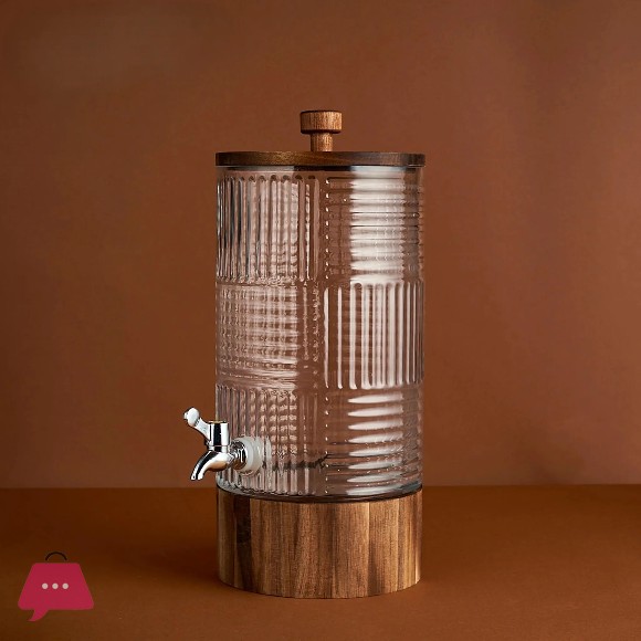 6L Glass Dispenser with Wooden Lid and Stand Premium Beverage Server for Parties and Home Bars