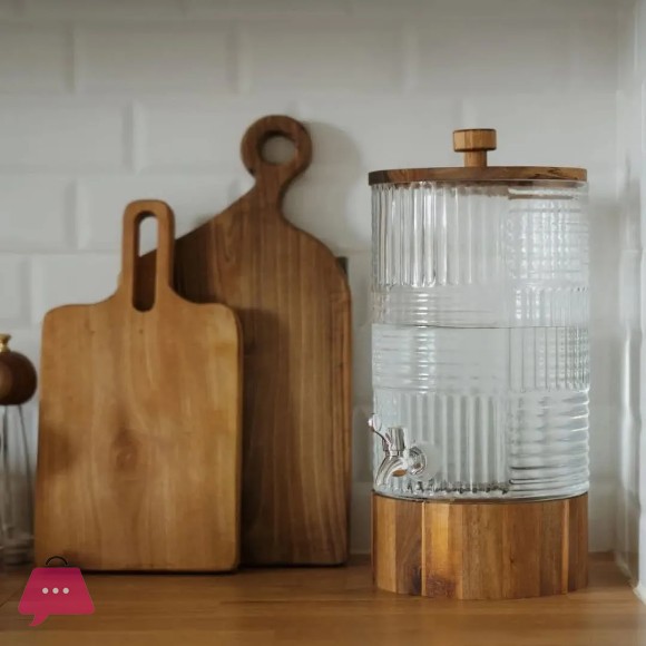 6L Glass Dispenser with Wooden Lid and Stand Premium Beverage Server for Parties and Home Bars