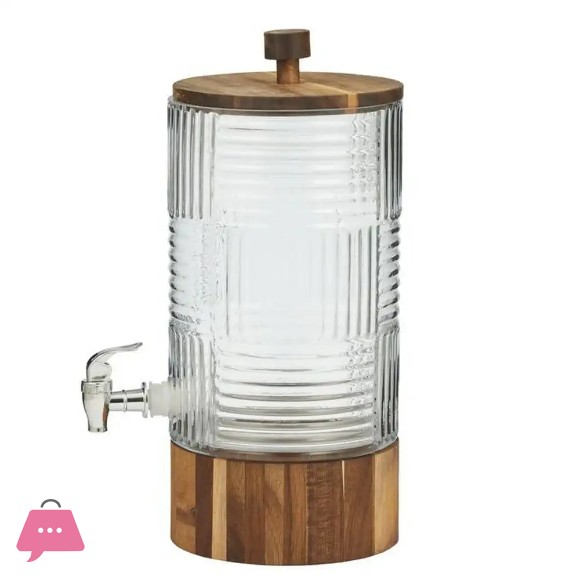 6L Glass Dispenser with Wooden Lid and Stand Premium Beverage Server for Parties and Home Bars