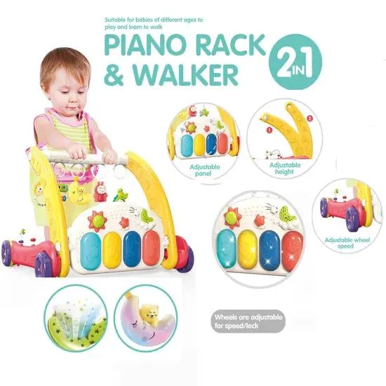 Joyous 2-in-1 Piano Play Gym and Walker Musical Baby Walker with Activity Play Mat & Hanging Toys - 9881