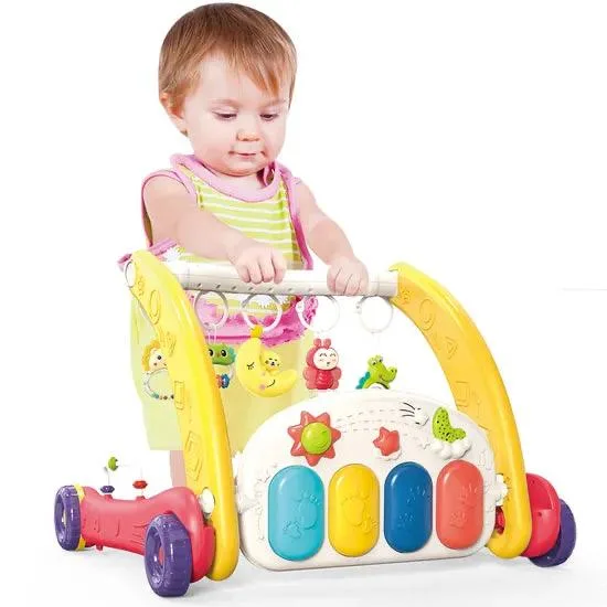 Joyous 2-in-1 Piano Play Gym and Walker Musical Baby Walker with Activity Play Mat & Hanging Toys - 9881