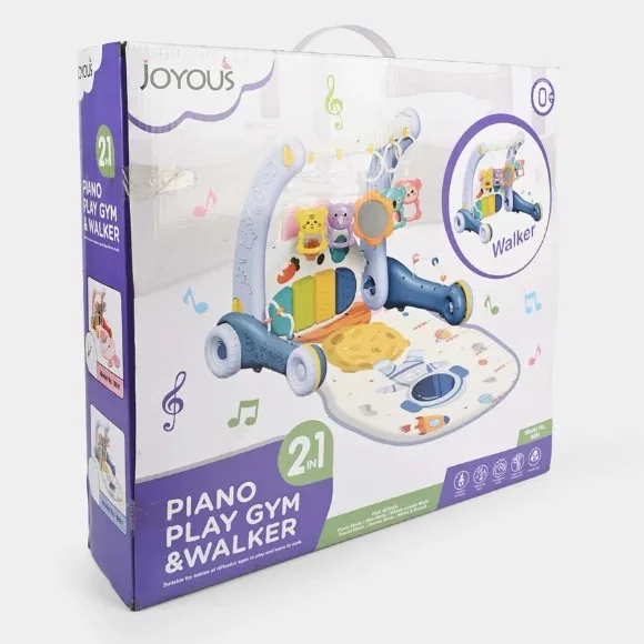 Joyous 2-in-1 Piano Play Gym and Walker Musical Baby Walker with Activity Play Mat & Hanging Toys - 9881