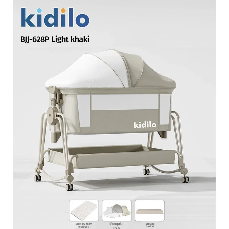 Kidilo Baby Crib Mobile Portable and Foldable Metal Cradle Bed Multifunctional BB Bed with Large Splicing Newborn Features