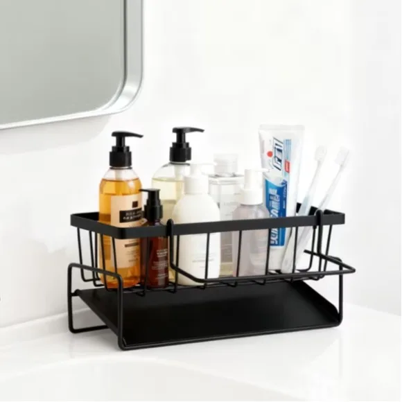 Kitchen Sink Organizer Tidy Caddy with Drain Tray Sponge Holder