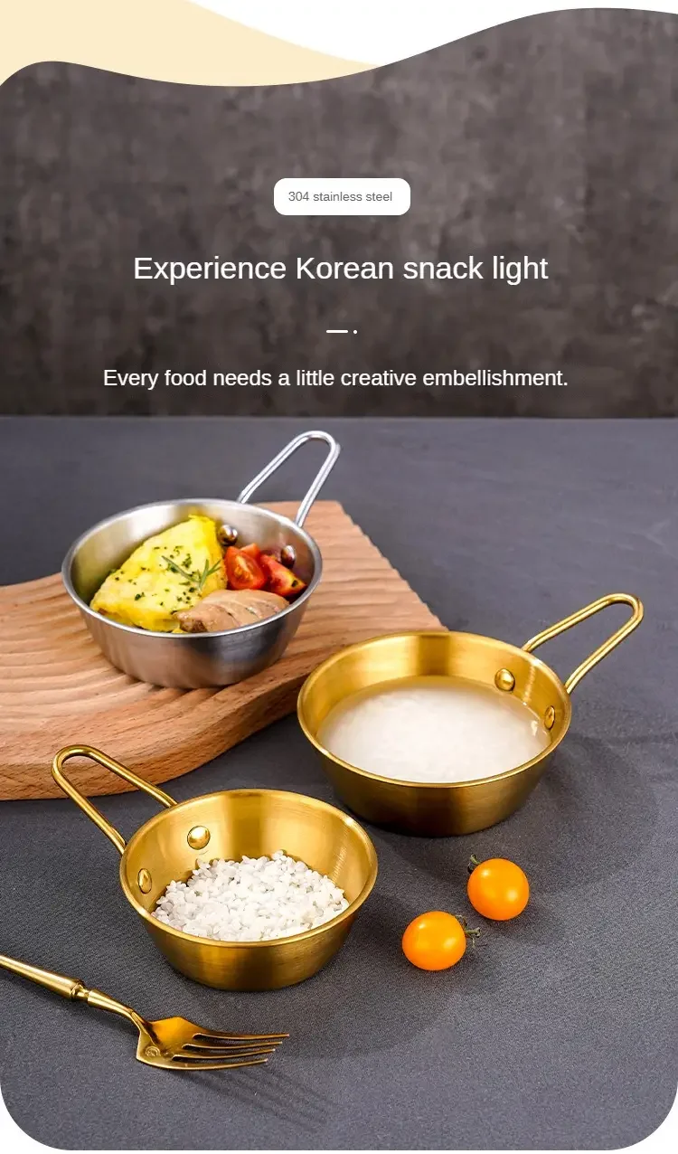 2pcs stainless steel bowl retro simple golden with handle korean cooking bowl multi purpose bowl sauce seasoning bowl tableware details 4