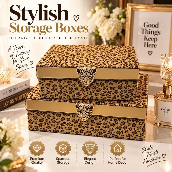 Leopard Print Storage Box Set of 2