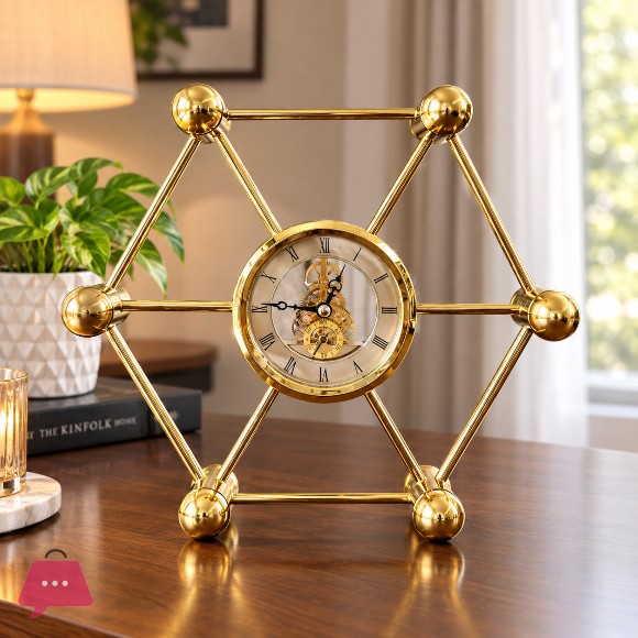 Luxury Hexagon Table Clock Gold Brass Clock