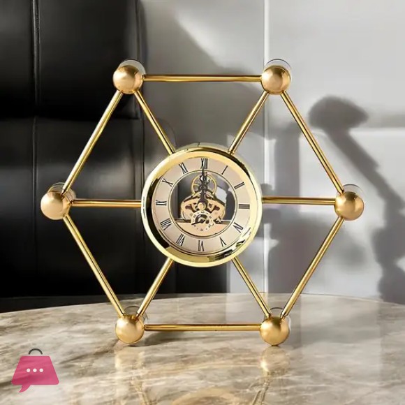 Luxury Hexagon Table Clock Gold Brass Clock