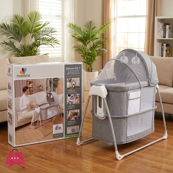 Mastela Deluxe 4 in 1 Bassinet Cradle Swing & Bedside Sleeper for Birth to 36 Month Kids - 8901