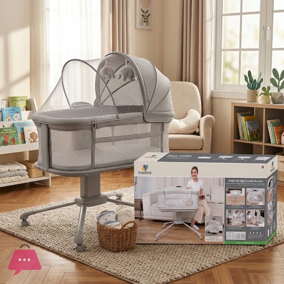 MASTELA DREAM STARLIGHT BEDSIDE BASSINET BABY SWING 0M+ - 3328