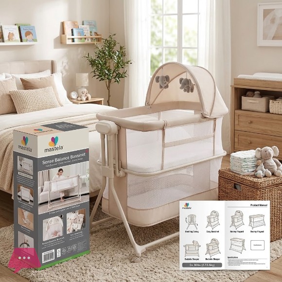 Mastela Multifunctional Electric Cradle Rocking Bed Modern Metal Baby Crib Newborn Comfort Bed - 3823