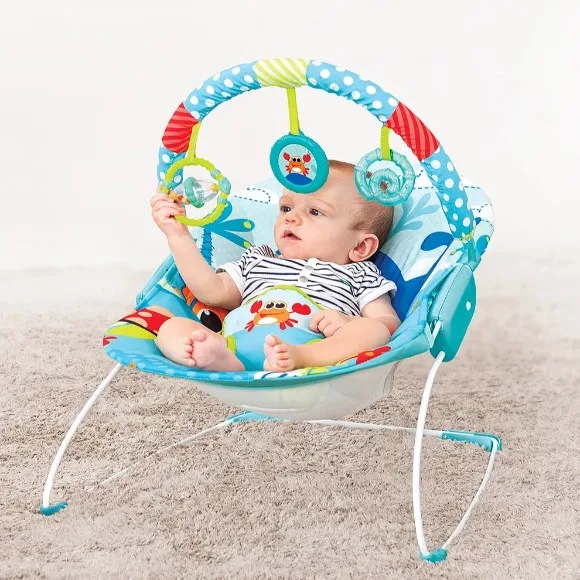 Mastela Musical Bouncer with Toy Bar Fish Print - Blue