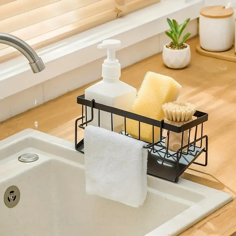 1pc industrial metal kitchen sink caddy with drainage basket multipurpose storage organizer for household tools cloths and cups kitchen sink organizer details 0