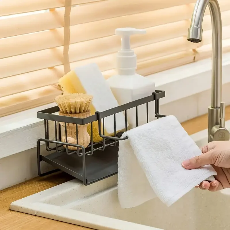 1pc industrial metal kitchen sink caddy with drainage basket multipurpose storage organizer for household tools cloths and cups kitchen sink organizer details 1