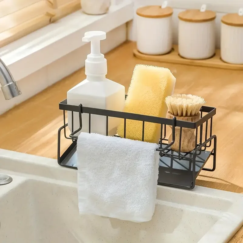 1pc industrial metal kitchen sink caddy with drainage basket multipurpose storage organizer for household tools cloths and cups kitchen sink organizer details 2