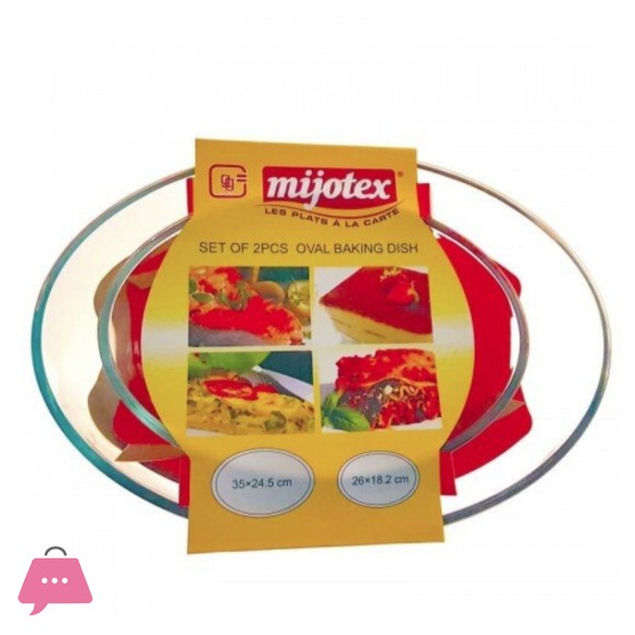 MIJOTEX Set of 2 Oval Heat-Resistant Glass Dish 3.2 l 1.6 l