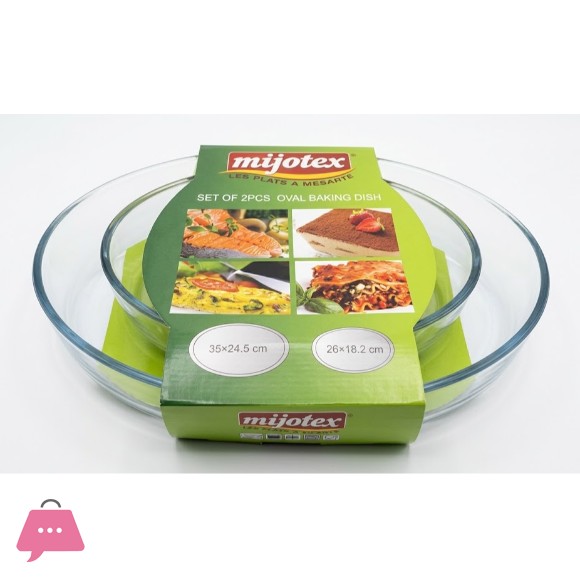 MIJOTEX Set of 2 Oval Heat-Resistant Glass Dish 3.2 l 1.6 l