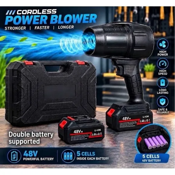 Mini Air Blower Portable Cordless Battery Blower with 2 x 48V Batteries, Charger and Carrying Case, Ideal for Cleaning Home, Garden, Keyboards, Office, Dust