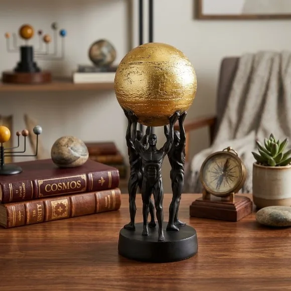 Atlas World Globe Sculpture Center Piece Decor