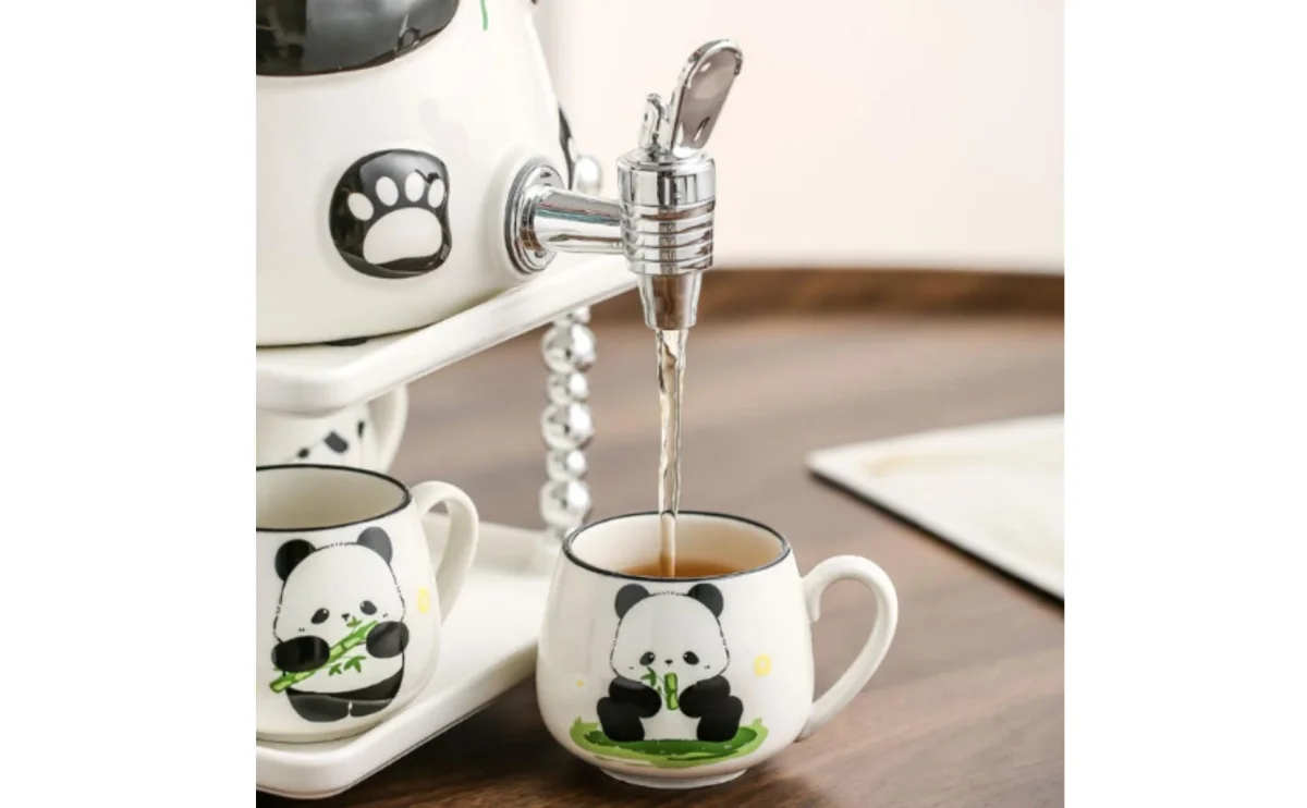 Panda Water Dispenser Front Tap Ceramic Water Dispenser Household Container Fitted Lid Tableware Glossy