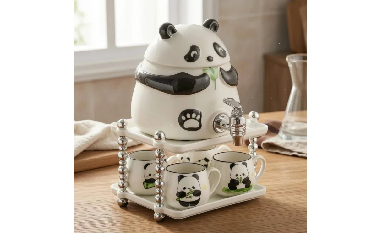 Panda Water Dispenser Front Tap Ceramic Water Dispenser Household Container Fitted Lid Tableware Glossy