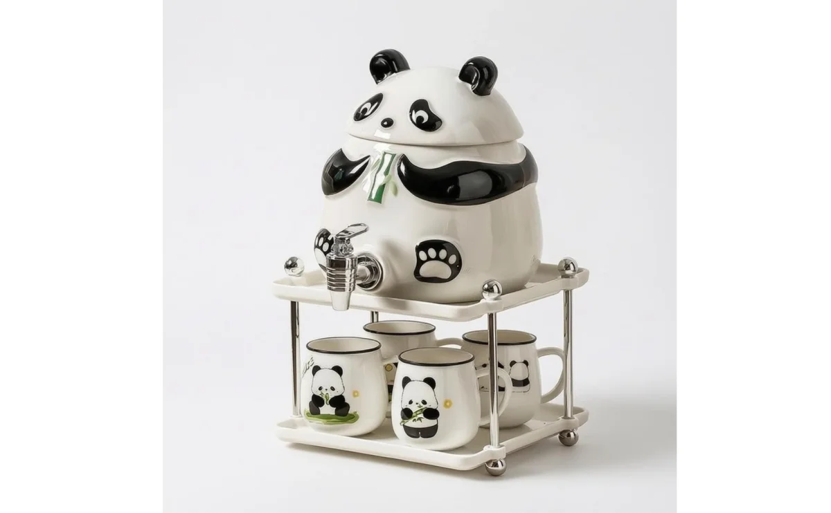 Panda Water Dispenser Front Tap Ceramic Water Dispenser Household Container Fitted Lid Tableware Glossy