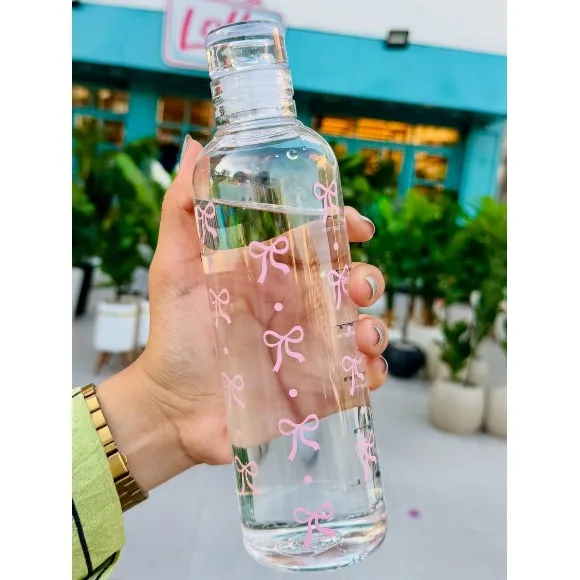 Pookie Bow Water Bottle Borosilicate Glass Fitness Timeline 750ml