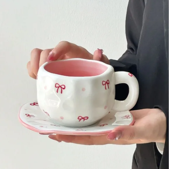 Pookie Hand-Painted Ceramic Bow Cup & Saucer
