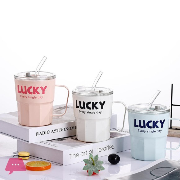 Portable Iced Coffee Cup Heat Resistant Reusable Glass Tumbler Mug with Straw and Handle 350ml