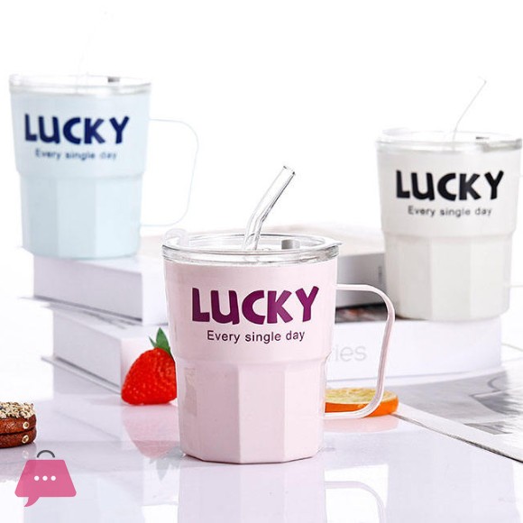 Portable Iced Coffee Cup Heat Resistant Reusable Glass Tumbler Mug with Straw and Handle 350ml